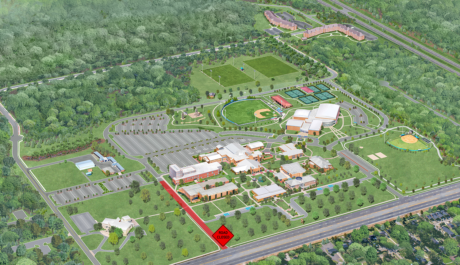 West Campus Map Road Closure Example